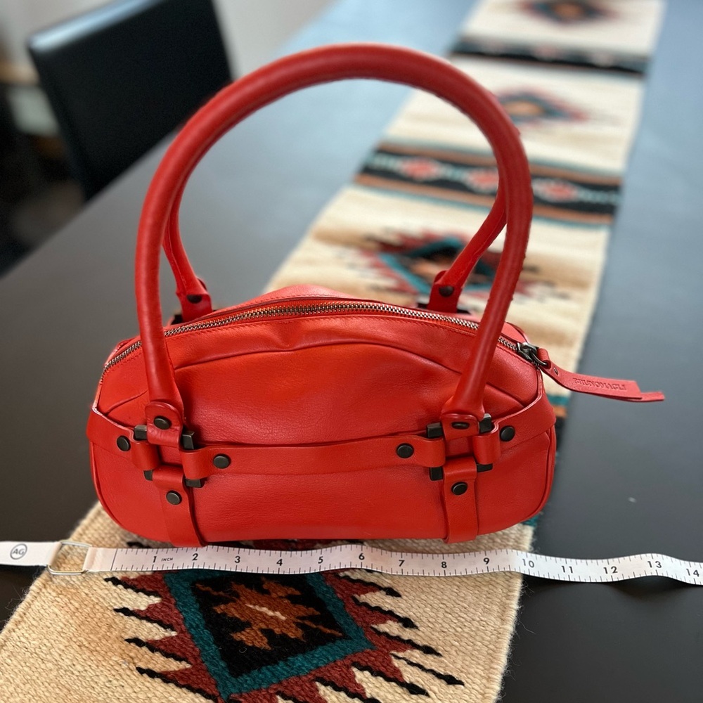 Bruno Magli Shoulder Bag Luscious Deep Coral Orange Leather made in Italy